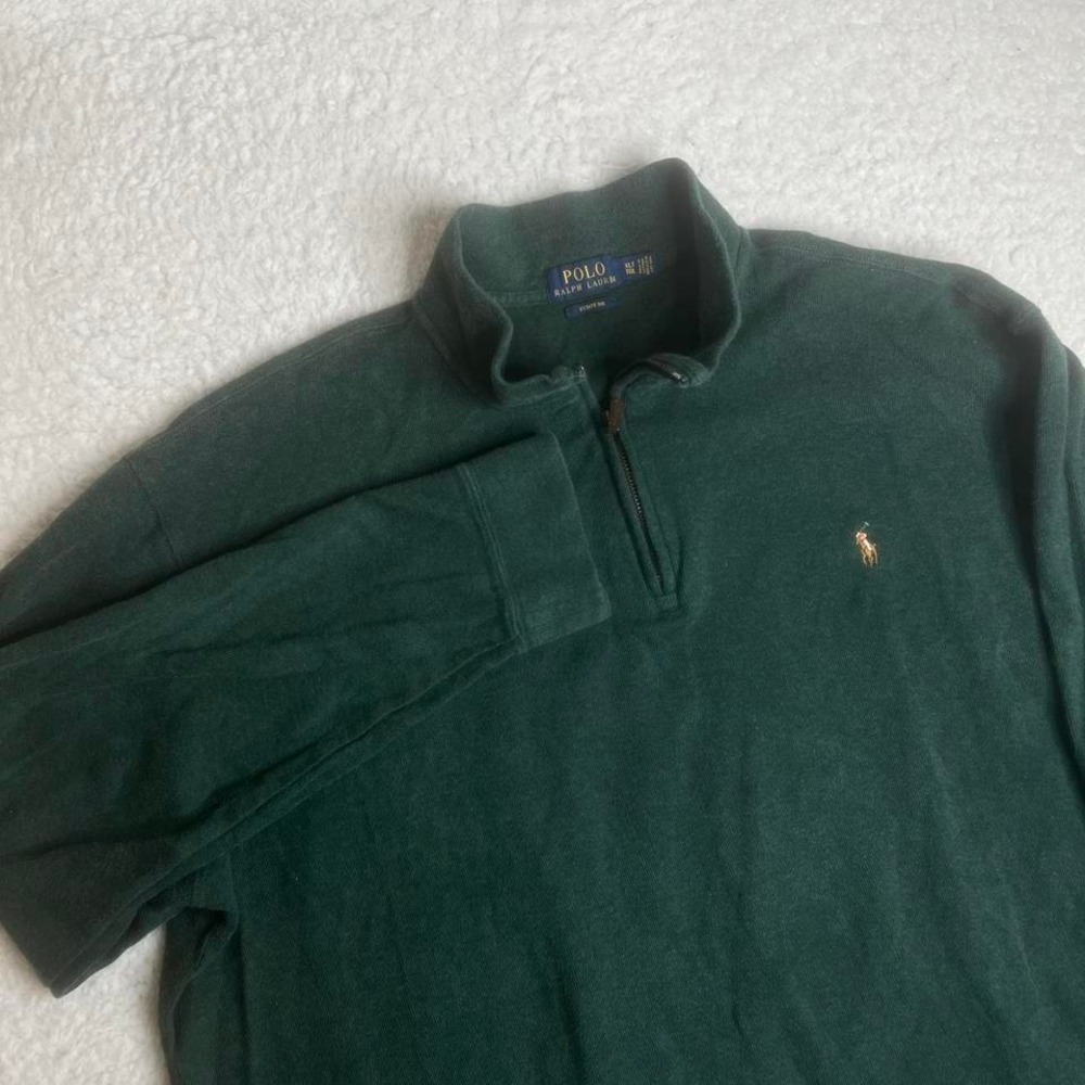 Polo Ralph Lauren men's green quarter zip pullover sweater 1/4 estate rib xlt